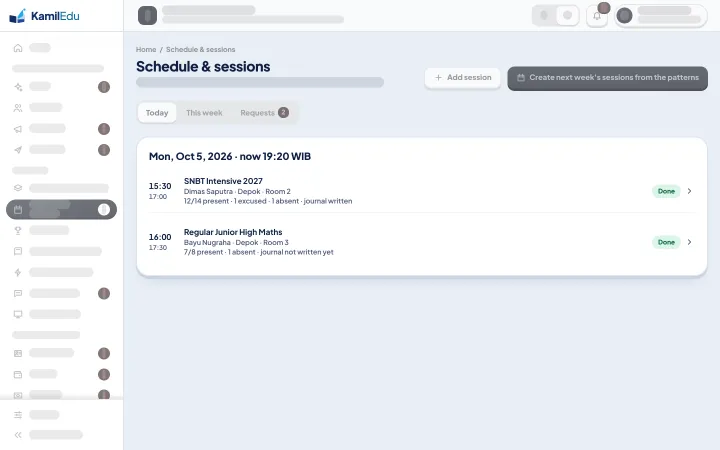 Today's learning centre sessions in the desktop version