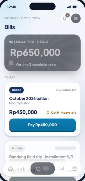 October 2026 tuition bill in the parent app